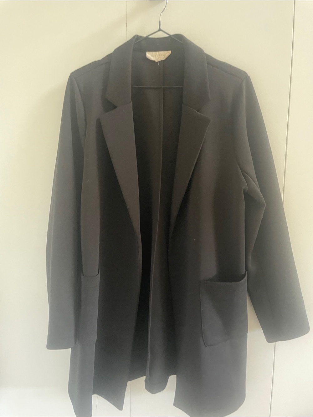Melloday Women's Black Open-Front Long Blazer Coat